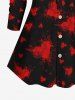 Gothic Turn-down Collar Full Buttons Heart Painting Splatter Watercolor Print Long Sleeves Valentines Shirt -  