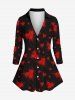 Gothic Turn-down Collar Full Buttons Heart Painting Splatter Watercolor Print Long Sleeves Valentines Shirt -  