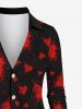 Gothic Turn-down Collar Full Buttons Heart Painting Splatter Watercolor Print Long Sleeves Valentines Shirt -  