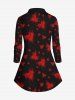 Gothic Turn-down Collar Full Buttons Heart Painting Splatter Watercolor Print Long Sleeves Valentines Shirt -  