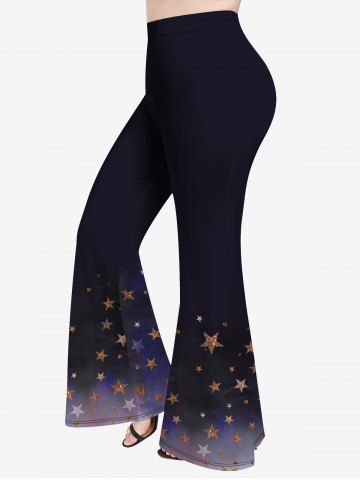 Plus Size Glitter Sparkling Stars Print Ombre Pull On Flare Pants