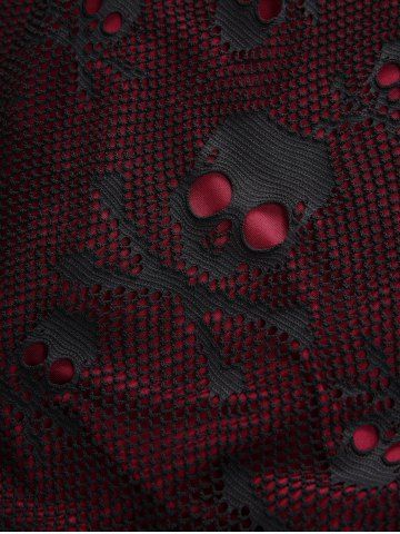 Plus Size Lace-up Cross High Low Skulls Mesh Rivet Lace Trim Asymmetrical Gothic Tank Dress