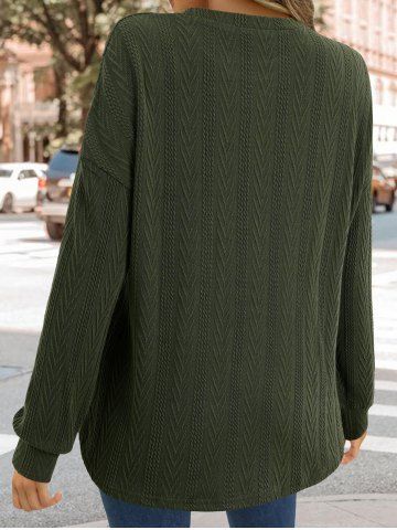 Drop Shoulder Cable Solid Crew Neck Pullover Sweater