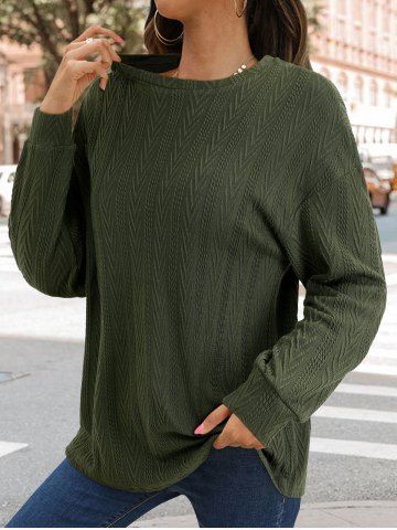 Drop Shoulder Cable Solid Crew Neck Pullover Sweater