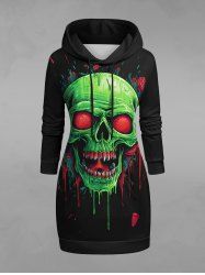 Gothic 3D Bloody Skull Rose Flower Print Pocket Drawstring Pullover Long Sleeves Hoodie -  