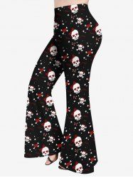 Plus Size Valentine's Day Skulls Skeleton Heart Stars Ribbons Print Flare Pants -  