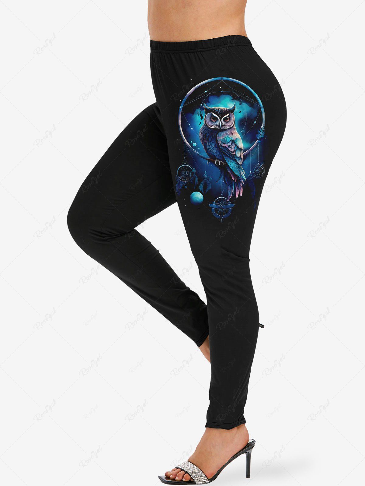 Outfit Plus Size Galaxy Owl Dream Catcher Feather Tassel Print Leggings  