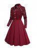 Robe Panneau en Dentelle en Maille à Demi-Bouton - Rouge foncé L | États-Unis 8-10