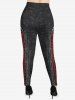 Plus Size Denim Fishnet Grommets Lace Up Braided 3D Print Leggings -  