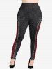 Plus Size Denim Fishnet Grommets Lace Up Braided 3D Print Leggings -  
