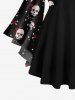 Plus Size Valentine's Day Skull Skeleton Heart Ribbon Stars Print Lattice Crisscross Flare Sleeve Top -  