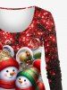 Plus Size Christmas Ball Flower Snowman Snowflake Sparkling Sequin Glitter 3D Print Long Sleeve T-shirt -  