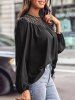 Blouse en Mousseline à Détail Dentelle à Manches Lanternes - Noir M | États-Unis 6