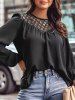 Blouse en Mousseline à Détail Dentelle à Manches Lanternes - Noir M | États-Unis 6