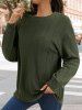 Drop Shoulder Cable Solid Crew Neck Pullover Sweater -  