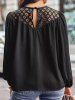 Blouse en Mousseline à Détail Dentelle à Manches Lanternes - Noir M | États-Unis 6