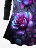 Plus Size Glitter Rose Flower Leaf Print Ombre Long Sleeves T-shirt -  