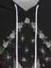 Plus Size Rose Flower Trim Rhombus Cat Bowknot Galaxy Print Pocket Drawstring Pullover Hoodie -  
