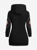 Plus Size Rose Flower Trim Rhombus Cat Bowknot Galaxy Print Pocket Drawstring Pullover Hoodie -  