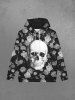 Sweat à Capuche Gothique Rose Crâne Imprimés à Cordon en Laine pour Homme - Noir XL