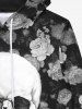 Sweat à Capuche Gothique Rose Crâne Imprimés à Cordon en Laine pour Homme - Noir 5XL