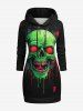 Gothic 3D Bloody Skull Rose Flower Print Pocket Drawstring Pullover Long Sleeves Hoodie -  