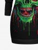 Gothic 3D Bloody Skull Rose Flower Print Pocket Drawstring Pullover Long Sleeves Hoodie -  