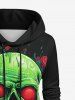 Gothic 3D Bloody Skull Rose Flower Print Pocket Drawstring Pullover Long Sleeves Hoodie -  