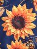 Plus Size Cold Shoulder Stripe Colorblock Sunflowers Leaf Print Cinchd Ruffles Skirted 3 PCS Tankini Set -  