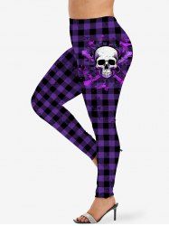 Plus Size Skull Skeleton Cross Plaid Checkered Attrited 3D Print Leggings -  