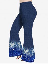 Plus Size Denim Tie Dye Sparkling Sequin Glitter 3D Print Flare Disco Pants -  