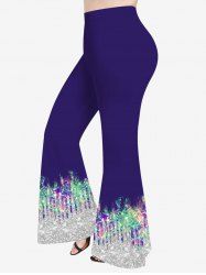 Plus Size Valentine's Day Heart Sparkling Sequin Glitter 3D Print Flare Disco Pants -  
