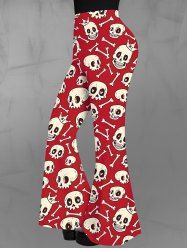 Gothic Skulls Crown Bone Print Pull On Flare Pants -  