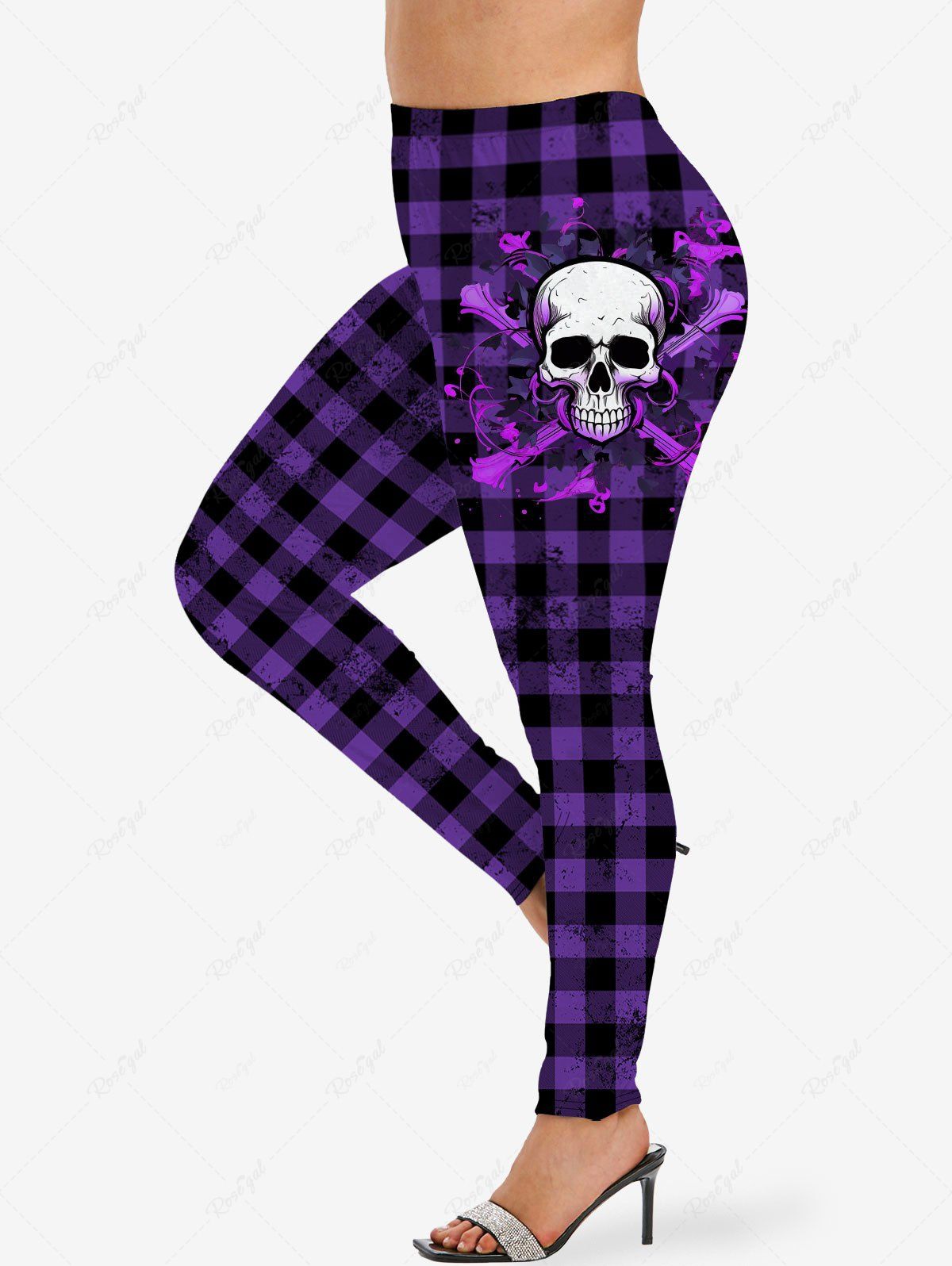 Buy Plus Size Skull Skeleton Cross Plaid Checkered Attrited 3D Print Leggings  