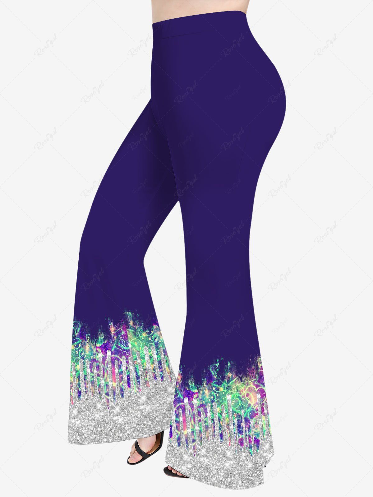 Discount Plus Size Valentine's Day Heart Sparkling Sequin Glitter 3D Print Flare Disco Pants  