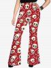 Gothic Skulls Crown Bone Print Pull On Flare Pants -  