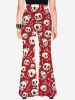 Gothic Skulls Crown Bone Print Pull On Flare Pants -  