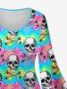 Gothic Flare Sleeves Colorful Ombre Striped Skulls Bones Print A Line Dress -  