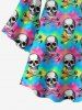 Gothic Flare Sleeves Colorful Ombre Striped Skulls Bones Print A Line Dress -  