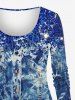 Plus Size Tie Dye Denim Pockets Buttons Sparkling Sequin Glitter 3D Print Long Sleeve T-shirt -  