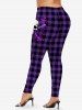 Plus Size Skull Skeleton Cross Plaid Checkered Attrited 3D Print Leggings -  