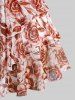 Plus Size Ombre Floral Printed Mesh Layered Ruched Ruffles Crossover Square Buckle Sleeveless Tank Top -  