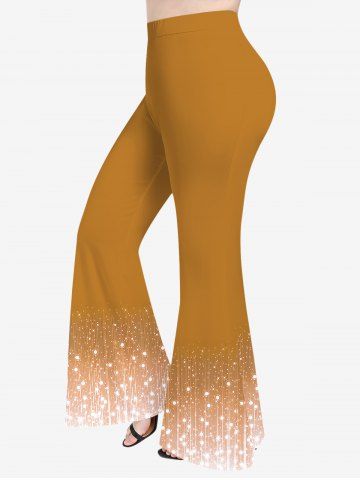 Plus Size Christmas Gingerbread Color Sparkling Sequin Glitter Tassel 3D Print Flare Disco Pants - LIGHT COFFEE - XS