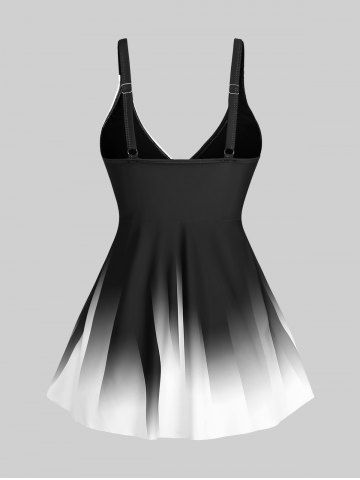 Plus Size Ombre Two Tone Crisscross Panel Backless Boyshorts Tankini Set