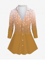 Plus Size Christmas Gingerbread Color Sparkling Sequin Glitter Tassel 3D Print Buttons Shirt -  