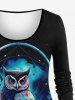 Galaxy Owl Dream Catcher Feather Tassel Printed Long Sleeve T-shirt and Leggings Plus Size Matching Set -  