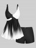 Plus Size Ombre Two Tone Crisscross Panel Backless Boyshorts Tankini Set -  