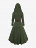 Plus Size Lace Trim Ruched Textured Cable Knit High Low Belted 2 In 1 Hooded Sweater Dress -  