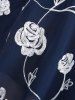 Haut Fleur Rose Brodée Panneau en Mousseline de Grande Taille à Volants - Bleu profond L | US 12