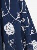 Haut Fleur Rose Brodée Panneau en Mousseline de Grande Taille à Volants - Bleu profond 2X | US 18-20